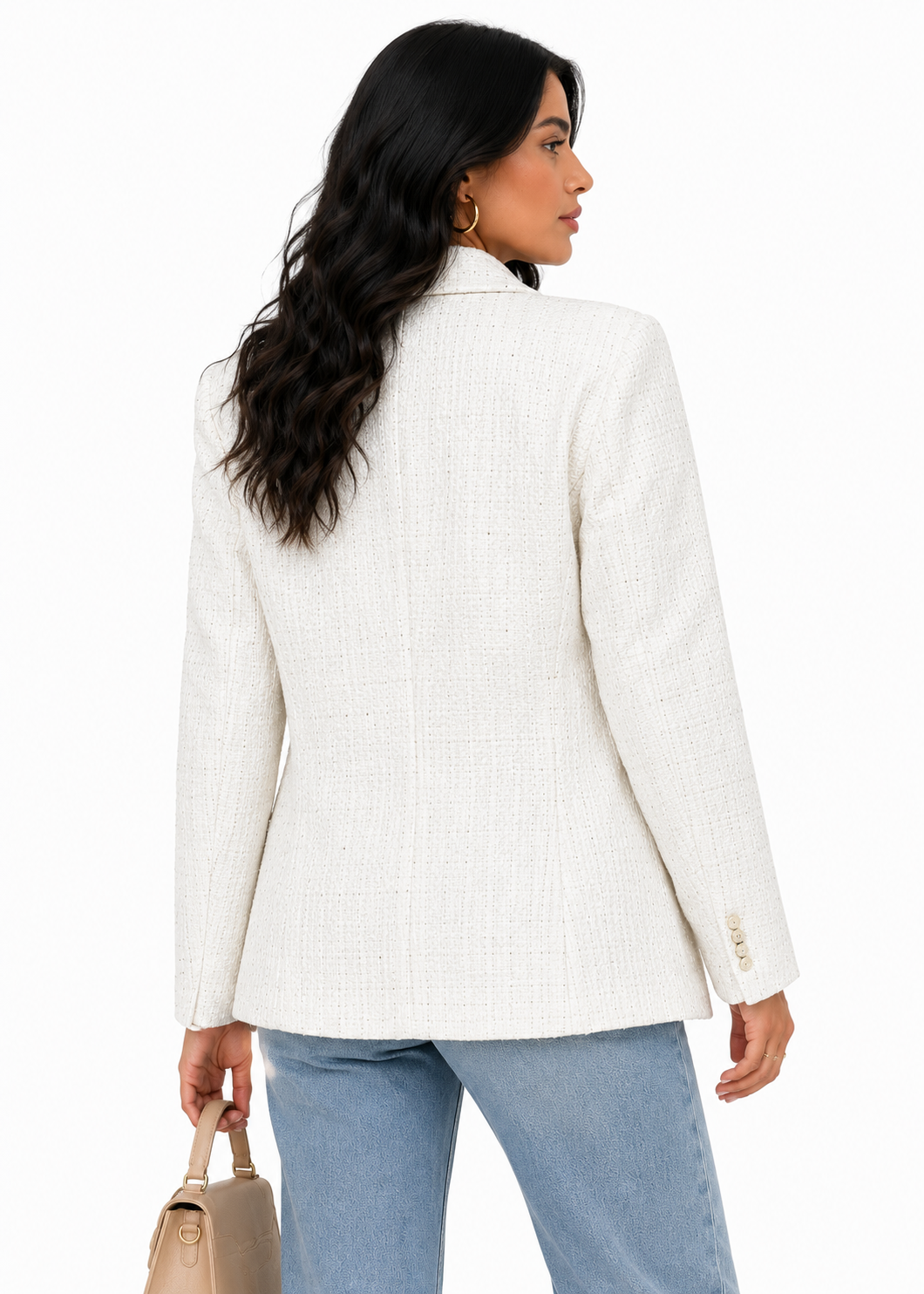 Blazer Feminino Elegance Tweed Off White | Coleção Inverno