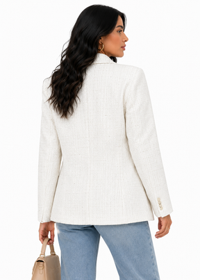 Blazer Feminino Elegance Tweed Off White | Coleção Inverno