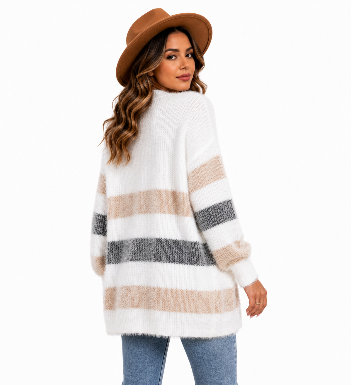 Cardigan Feminino Tricô Listrado Caramelo Soft | Coleção Inverno
