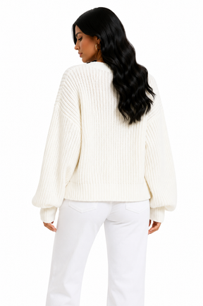 Cardigan Feminino Tricot Off White Oversized