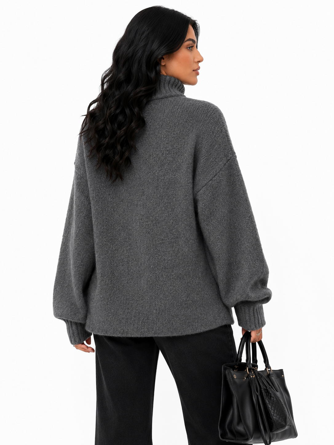 Casaco Feminino Gola Alta Oversized Cinza | Seleção Inverno