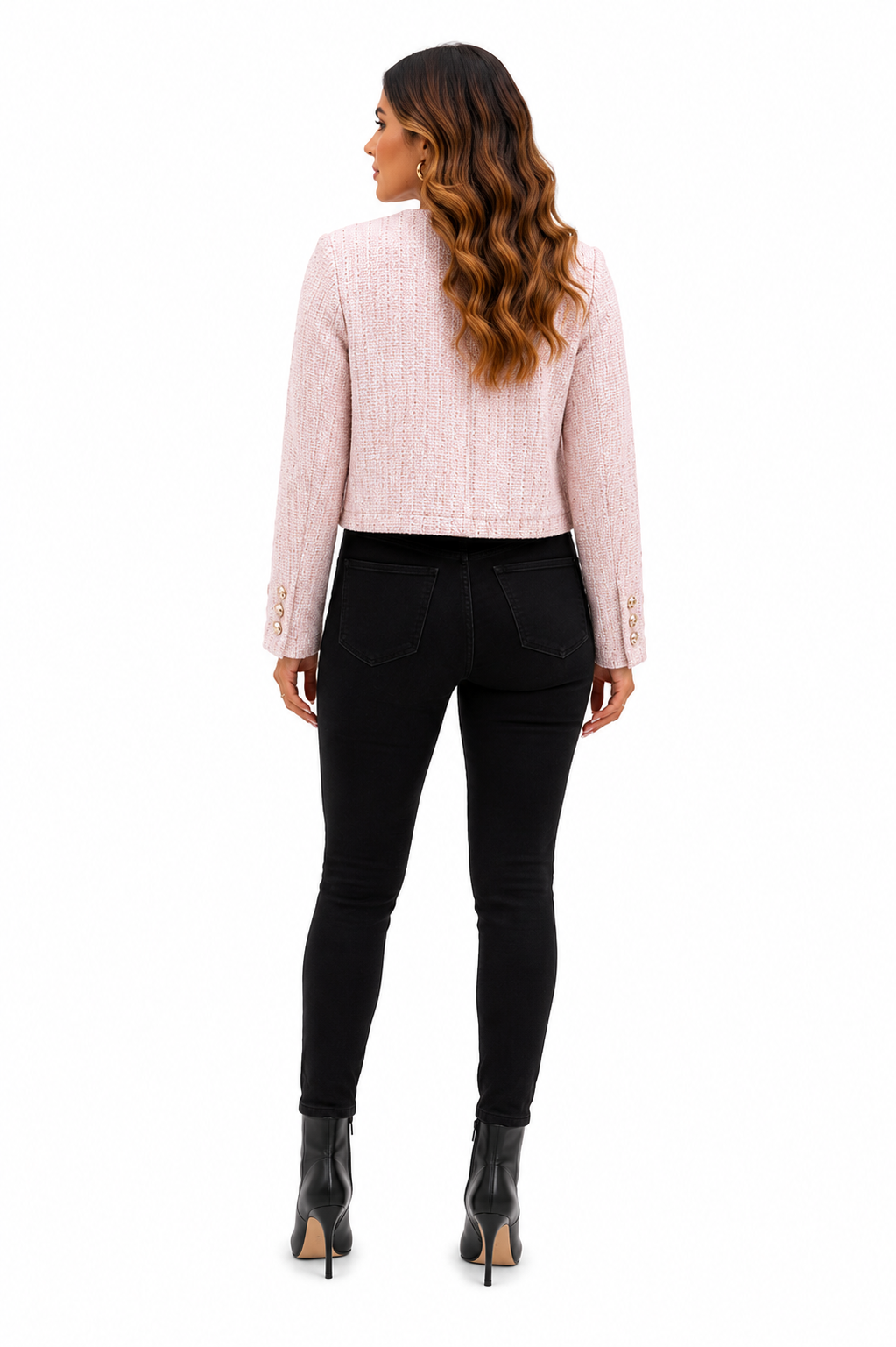 Casaco Feminino Rosa Tweed Botões Dourados | Seleção Inverno