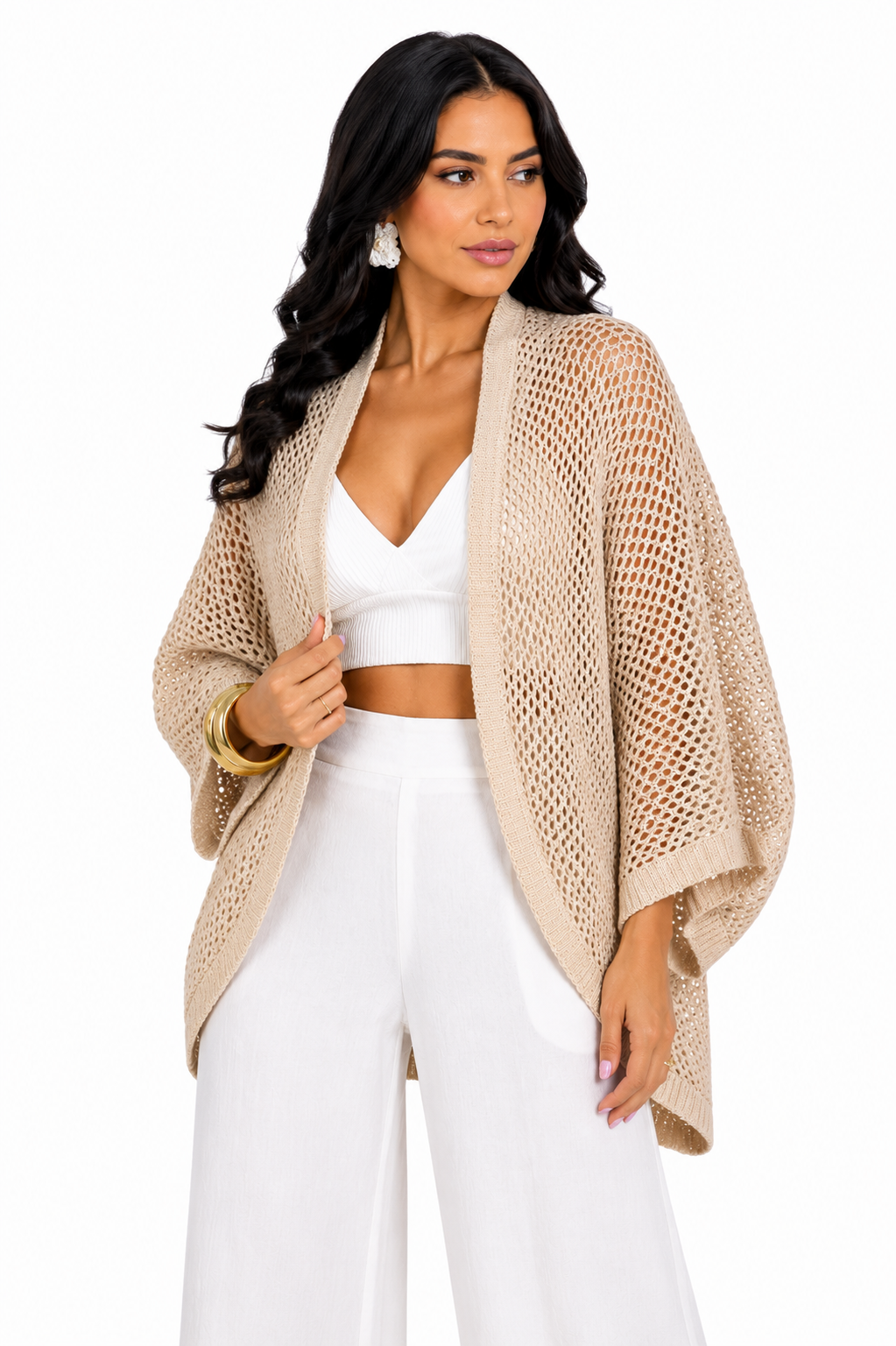 Casaco Feminino Tricô Vazado Nude | Coleção Inverno