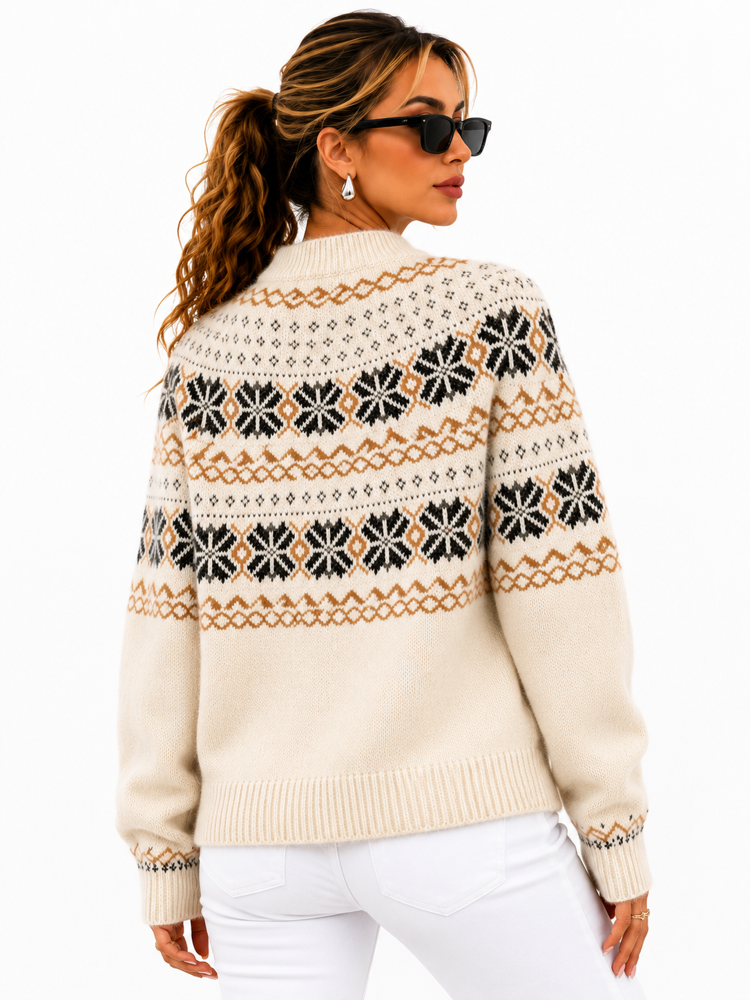 Suéter Feminino Tricô Nórdico Flocos de Neve | Linha Inverno