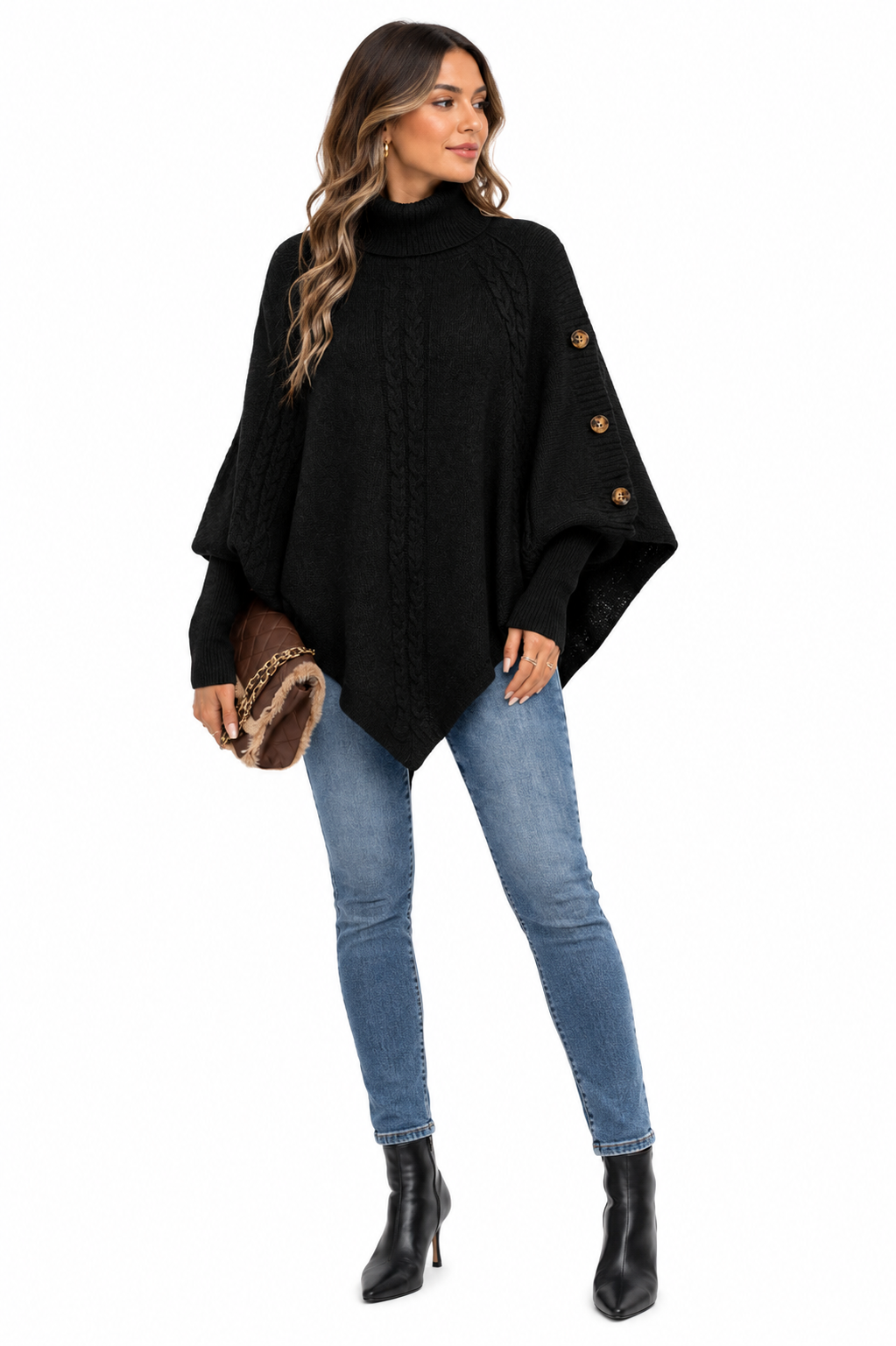 Casaco Feminino Tricot Gola Alta Preto