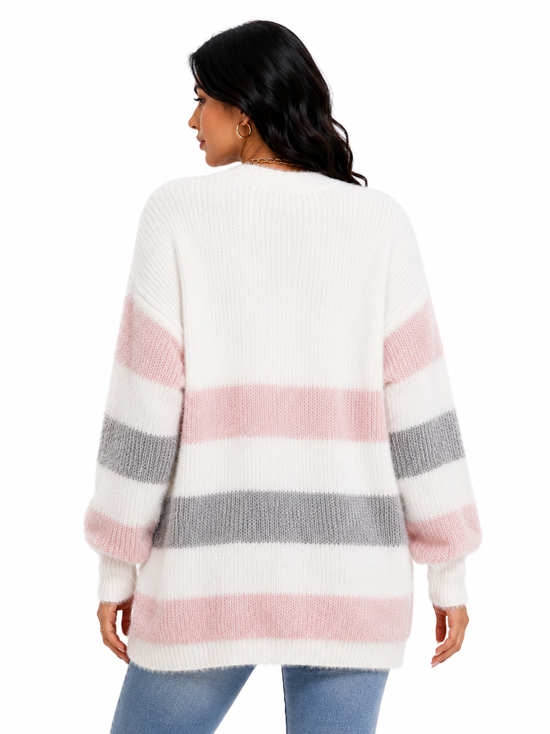 Cardigan Feminino Tricô Listrado Rosé Soft | Coleção Inverno