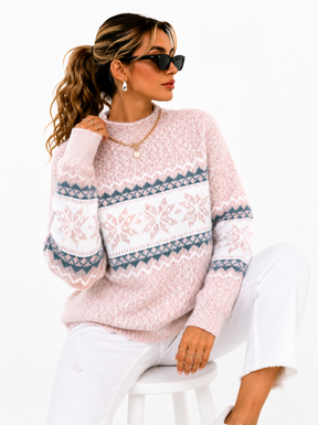 Suéter Feminino Tricô Nórdico Rosa Inverno | Edição Inverno