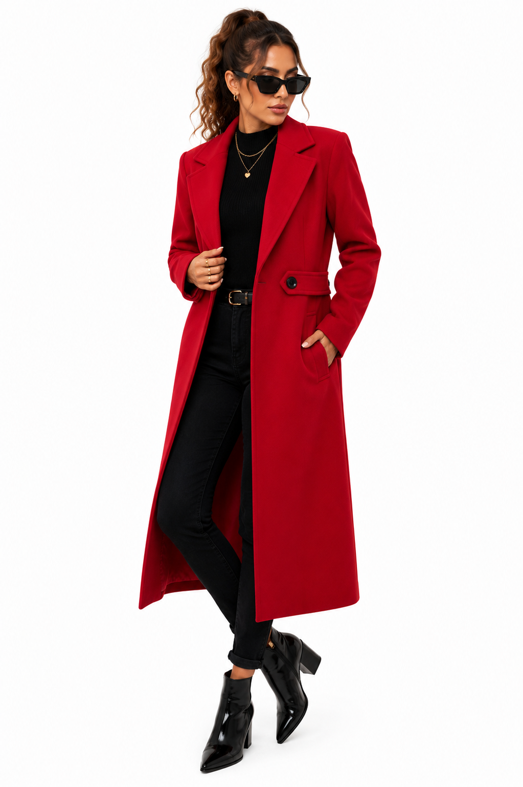 Sobretudo Feminino Longo Vermelho Elegance
