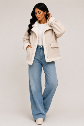 Casaco Feminino Elegância Minimalista com Forro Teddy