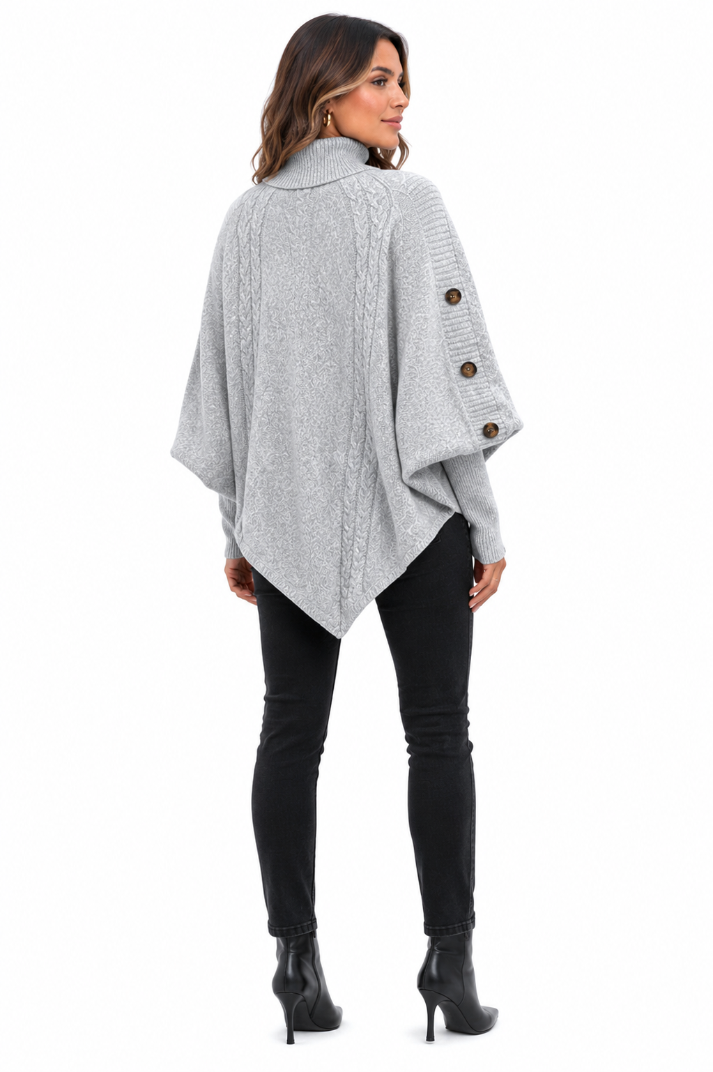 Casaco Feminino Tricot Gola Alta Cinza