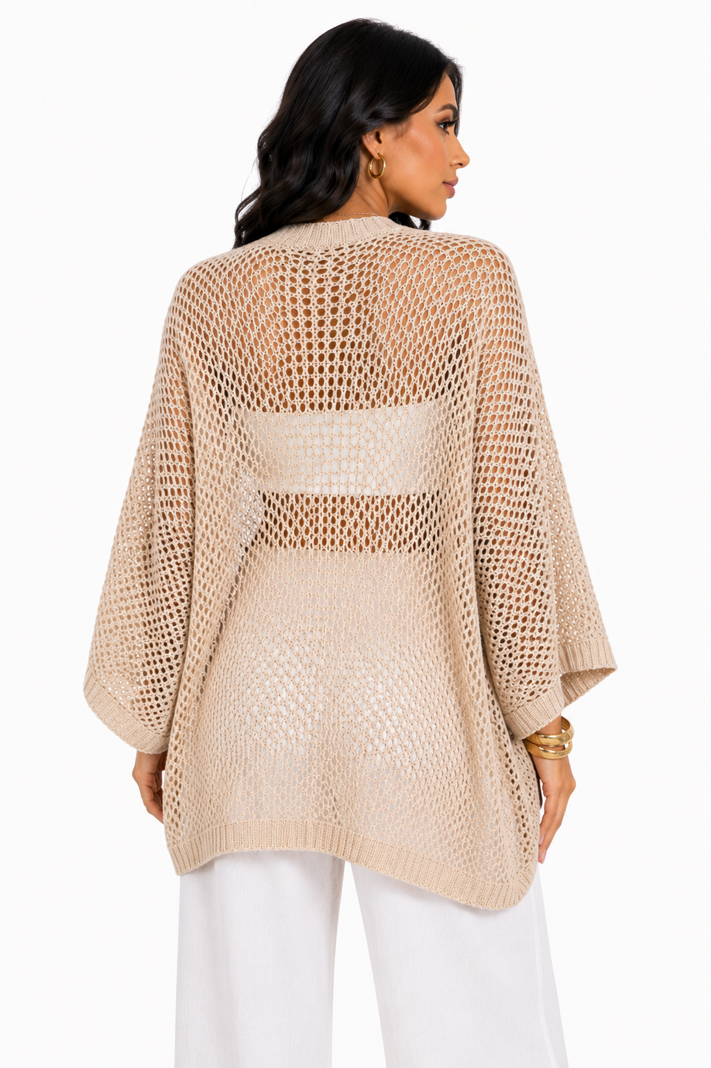 Casaco Feminino Tricô Vazado Nude | Coleção Inverno