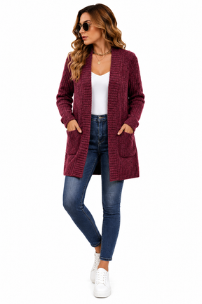 Casaco Feminino Cardigan Alongado em Tricot Marsala