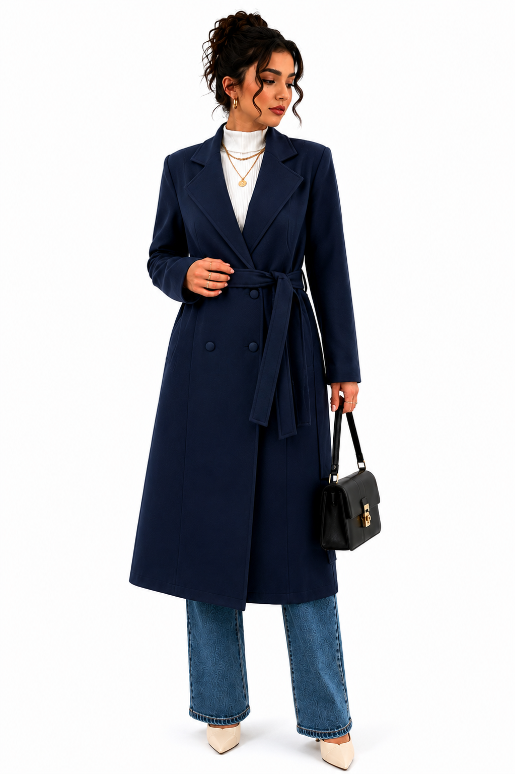 Sobretudo Feminino Alongado Elegance Azul Marinho | Edição Inverno
