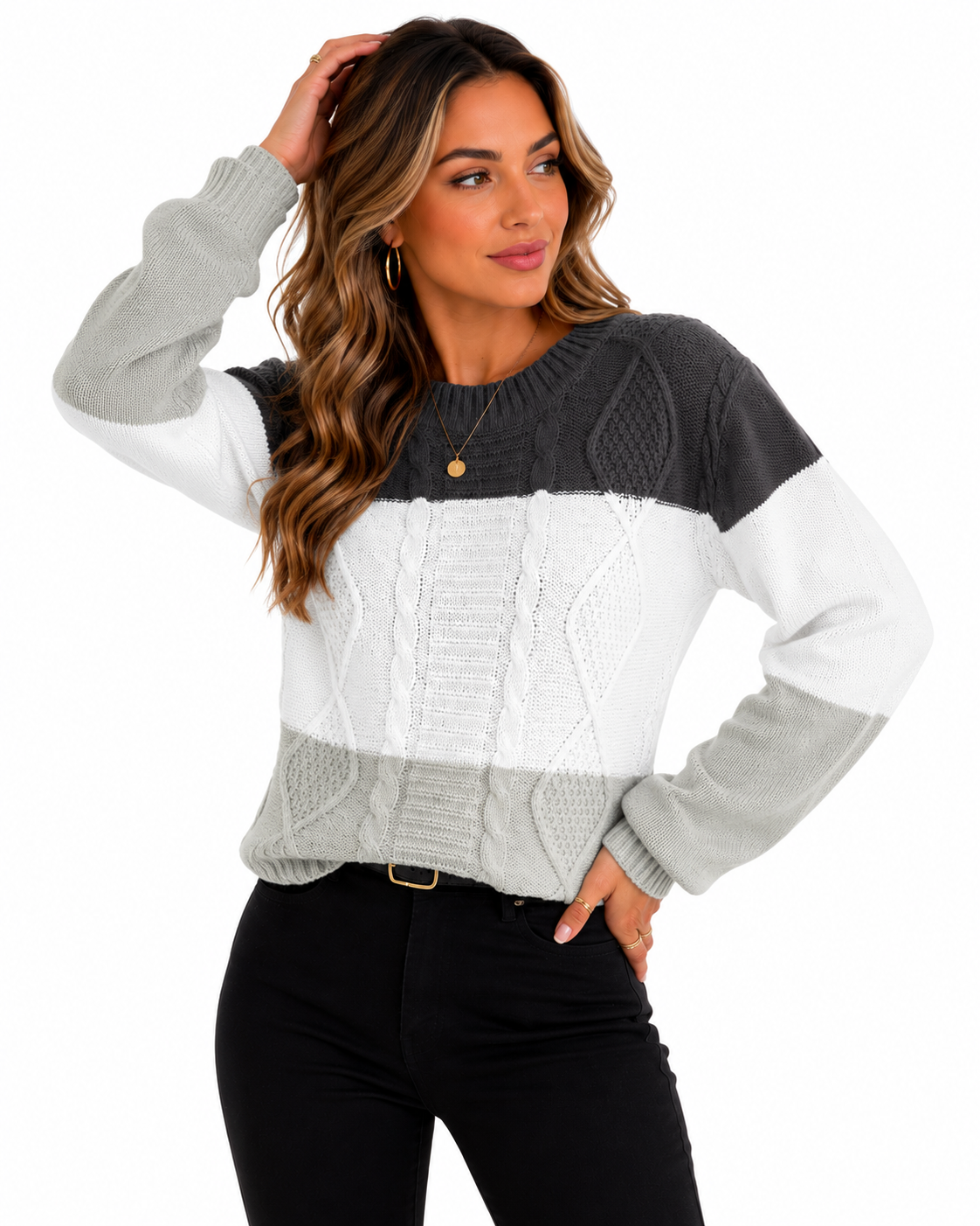 Suéter Feminino Tricô Color Block Aurora | Estilo Inverno