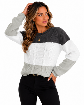 Suéter Feminino Tricô Color Block Aurora | Estilo Inverno