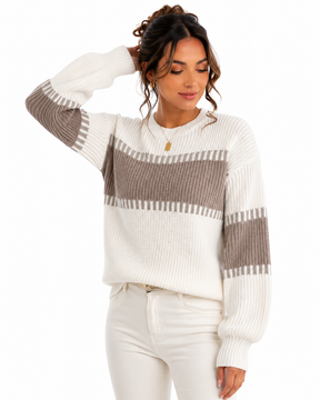 Suéter Feminino Tricô Bicolor Elegance | Linha Inverno