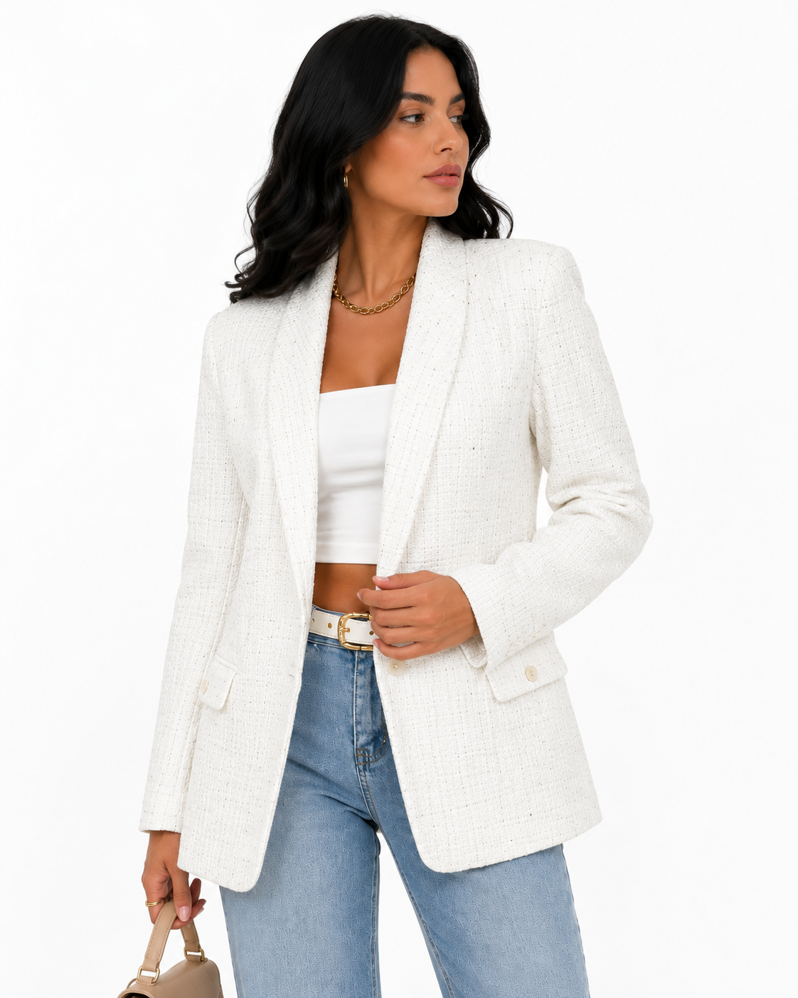 Blazer Feminino Elegance Tweed Off White | Coleção Inverno