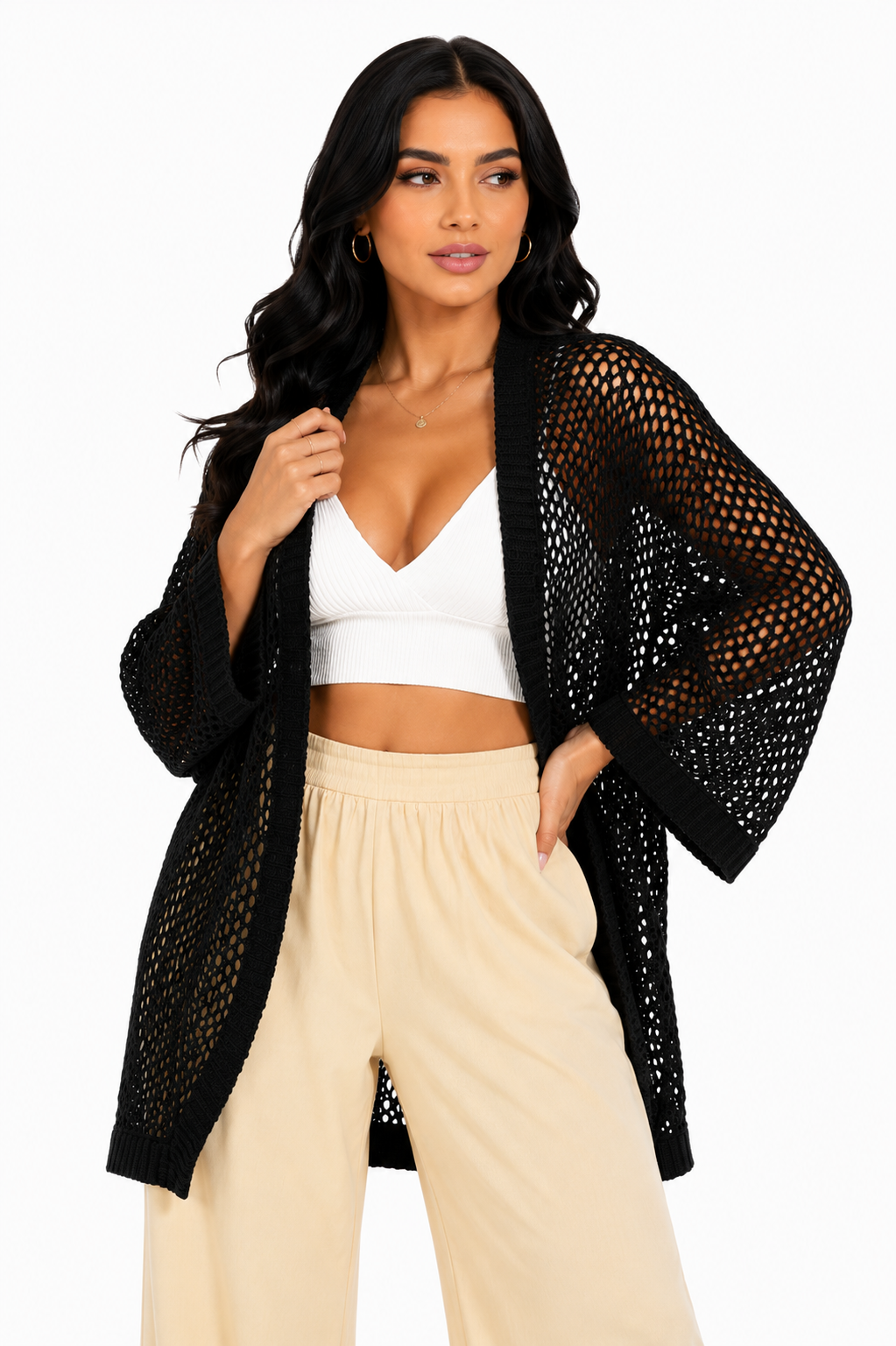 Casaco Feminino Tricô Vazado Preto | Edição Inverno