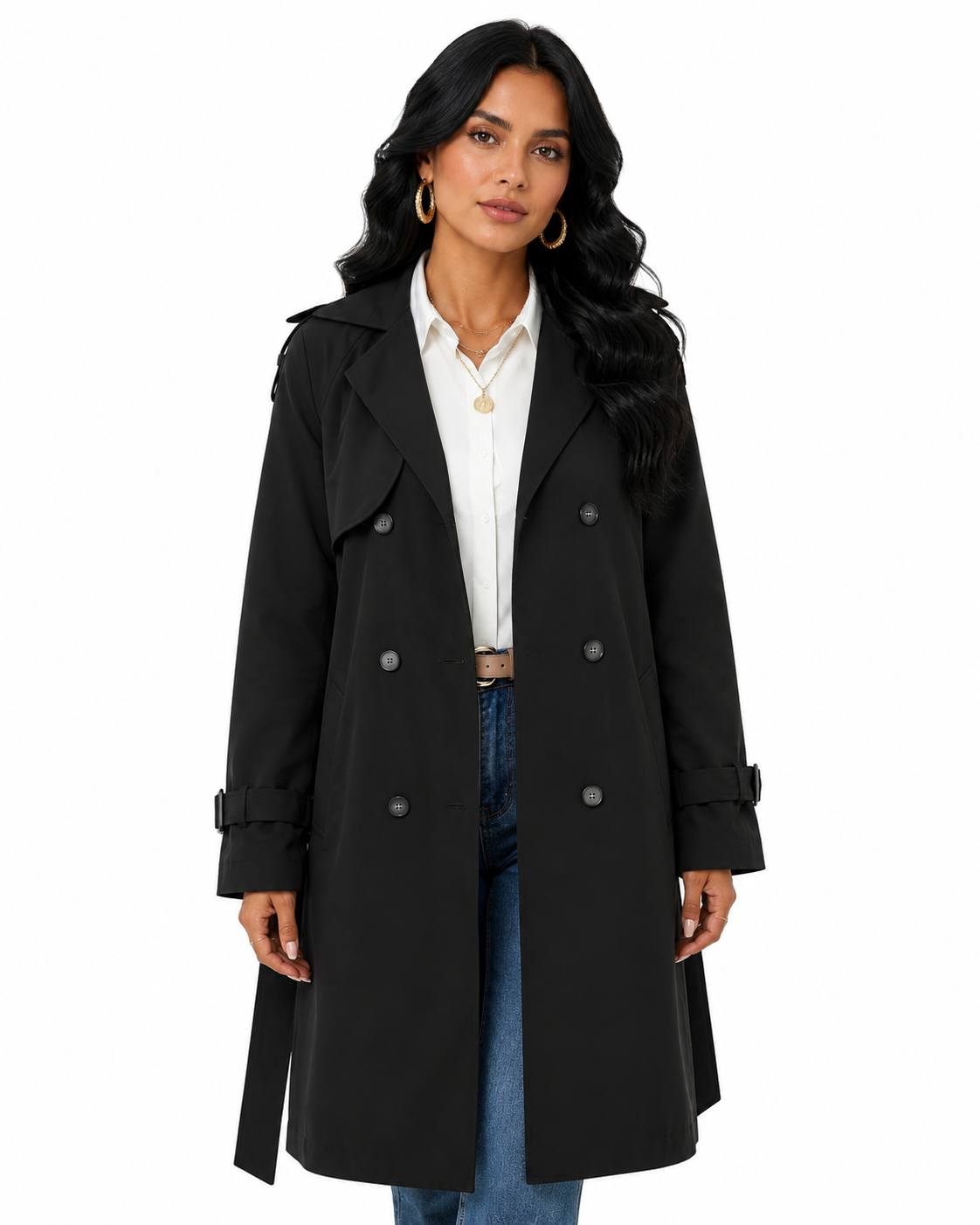 Sobretudo Feminino Amanda Preto | Trench Coat Térmico Forrado com Cinto | Estilo Inverno