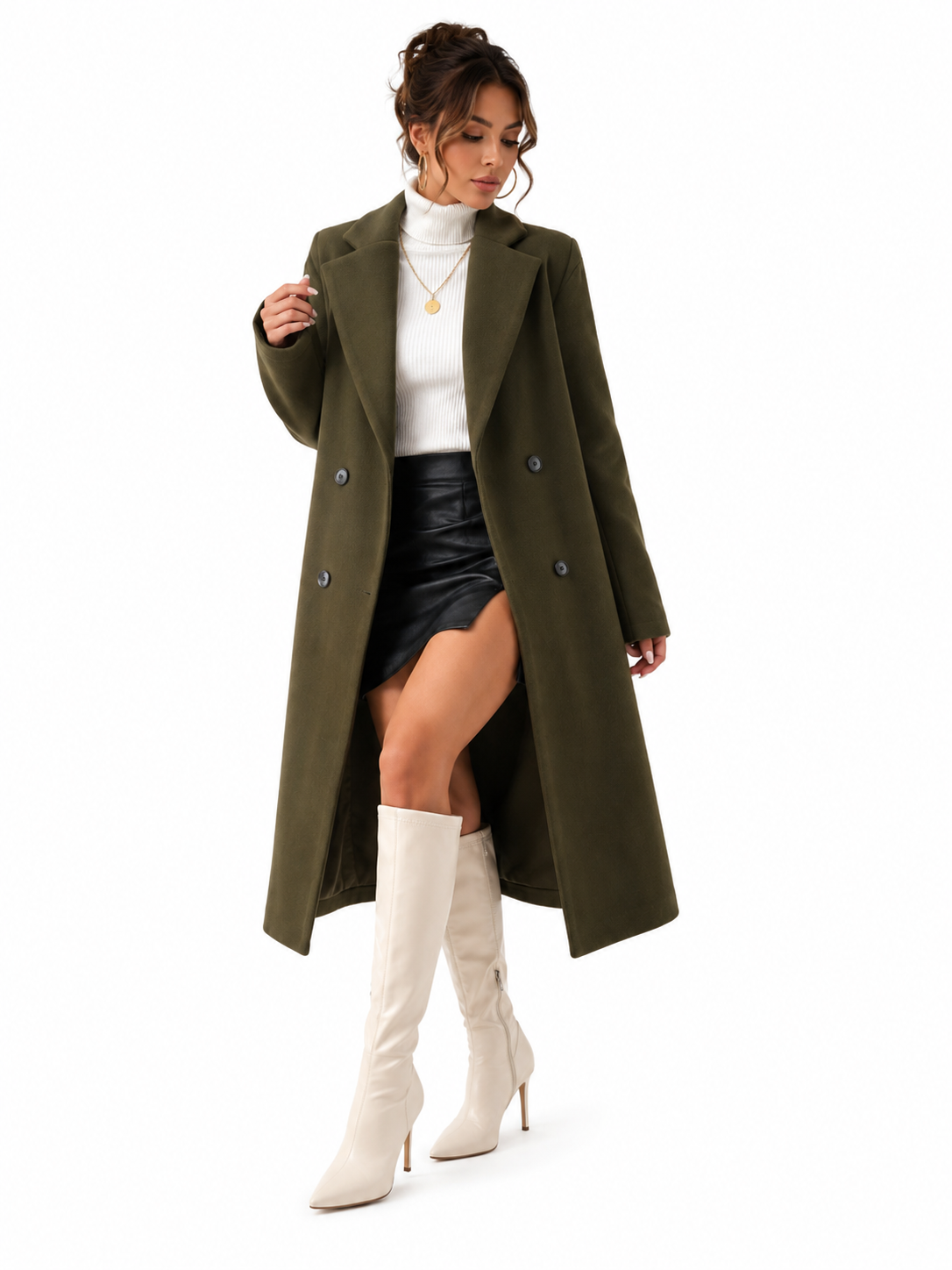 Sobretudo Feminino Alongado Elegance Verde Militar | Linha Inverno