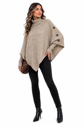 Casaco Feminino Tricot Gola Alta Bege