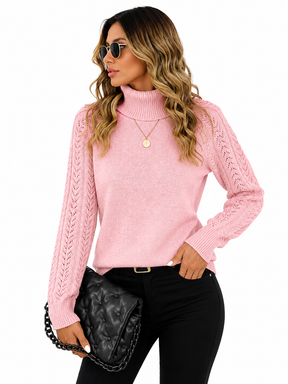 Blusa Feminina Tricot Gola Alta Rosa