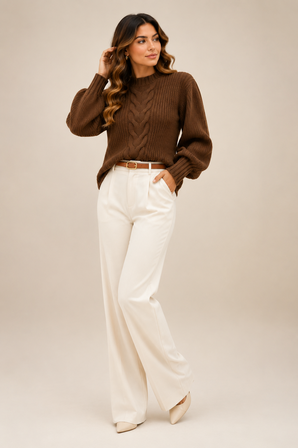 Blusa Feminina Tricot Marrom Manga Bufante