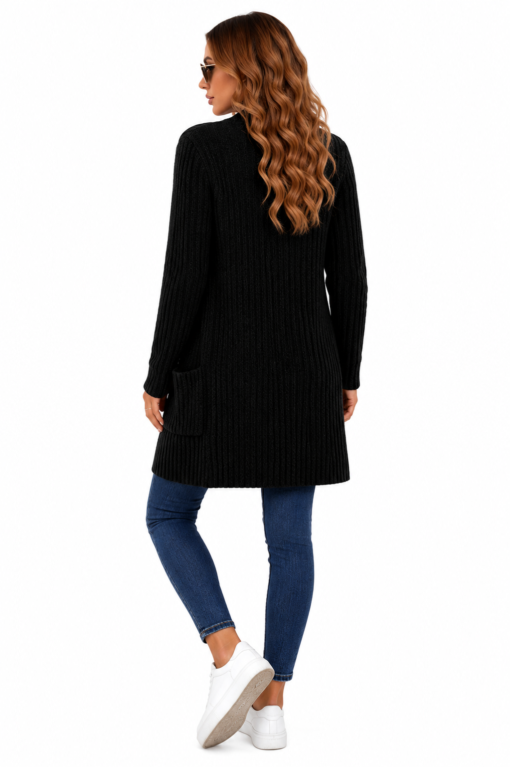 Casaco Feminino Cardigan Alongado em Tricot Preto