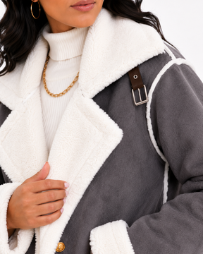 Jaqueta Feminina Elegance Lapela Cinza | Coleção Inverno