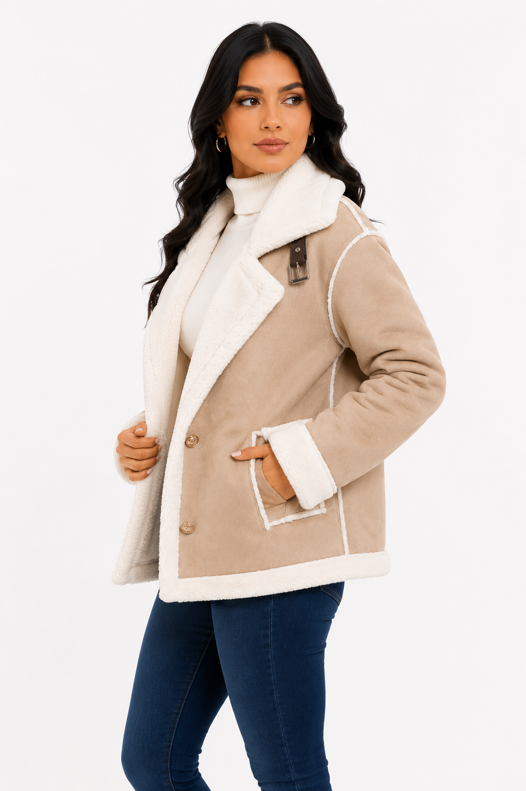 Jaqueta Feminina Elegance Lapela Bege | Seleção Inverno