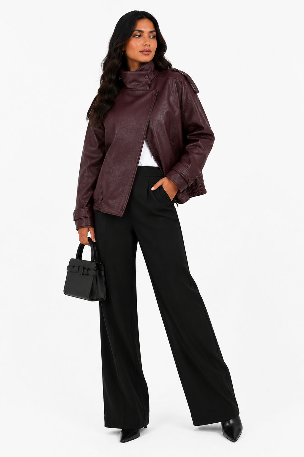 Jaqueta Feminina Leather Bordeaux Oversized