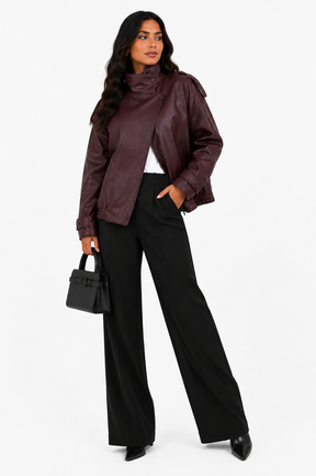 Jaqueta Feminina Leather Bordeaux Oversized