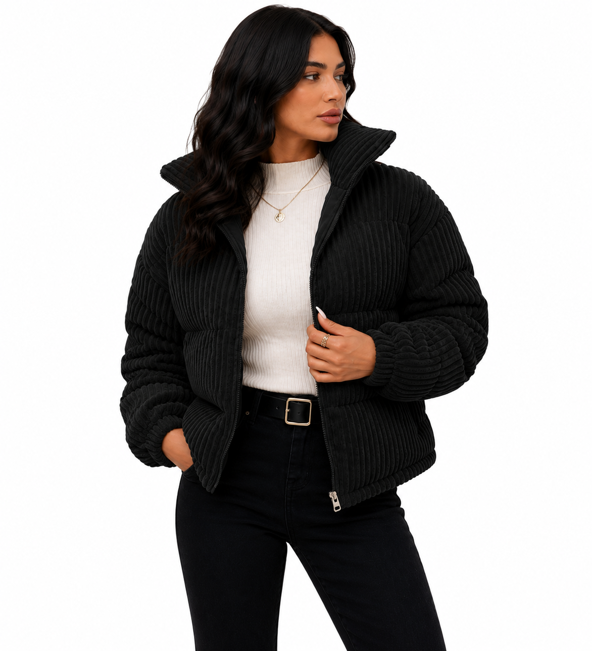 Jaqueta Feminina Velvet Noir Puffer | Estilo Inverno
