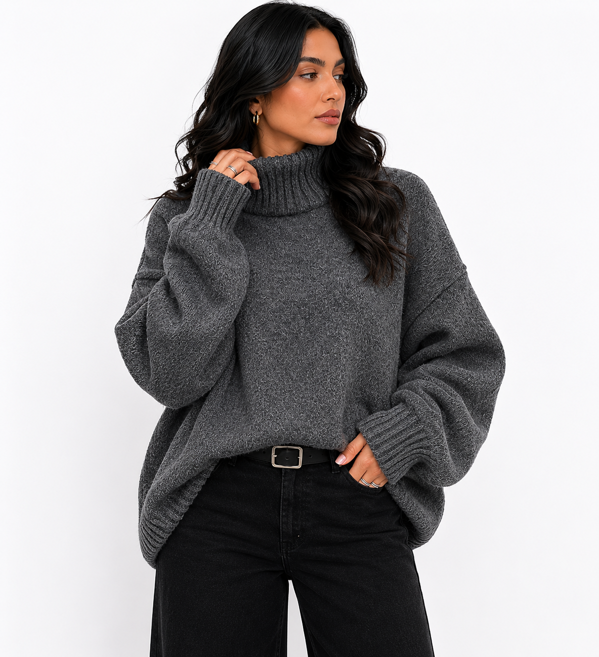 Casaco Feminino Gola Alta Oversized Cinza | Seleção Inverno