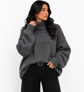 Casaco Feminino Gola Alta Oversized Cinza | Seleção Inverno