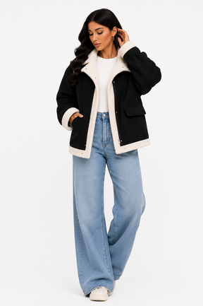 Casaco Feminino Teddy Preto Minimalist