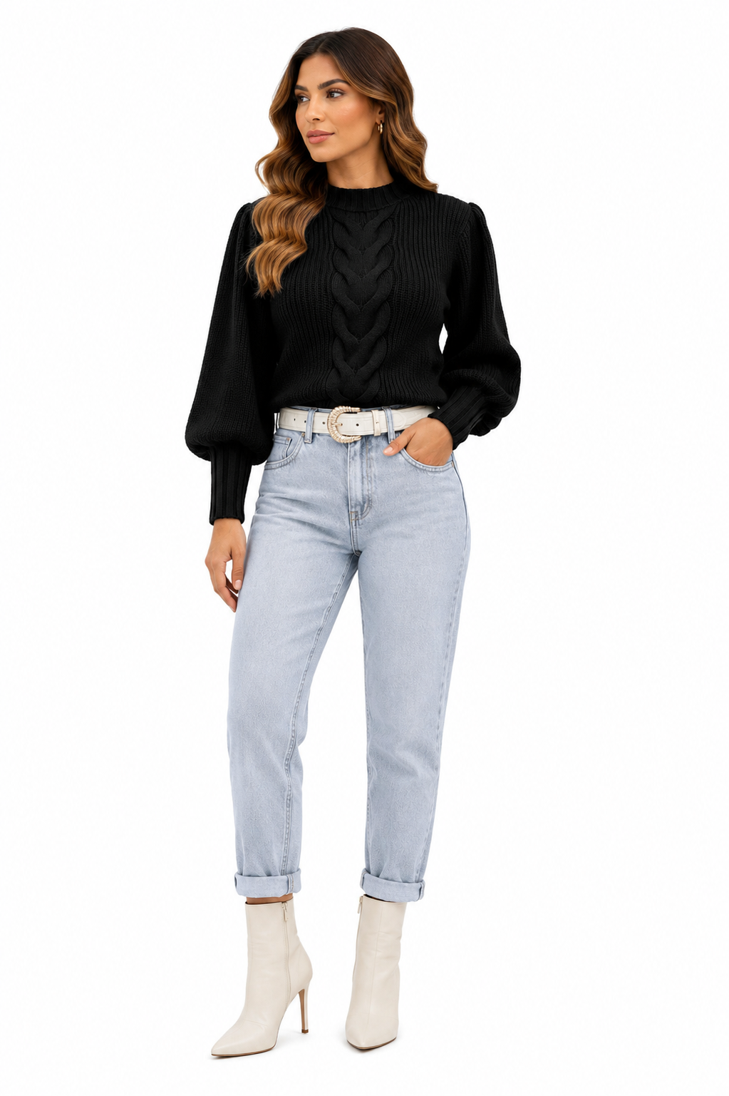 Blusa Feminina Tricot Preta Manga Bufante