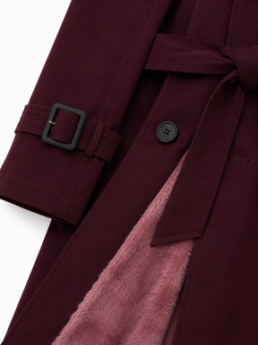 Sobretudo Feminino Amanda Vinho | Trench Coat Térmico Forrado com Cinto | Seleção Inverno