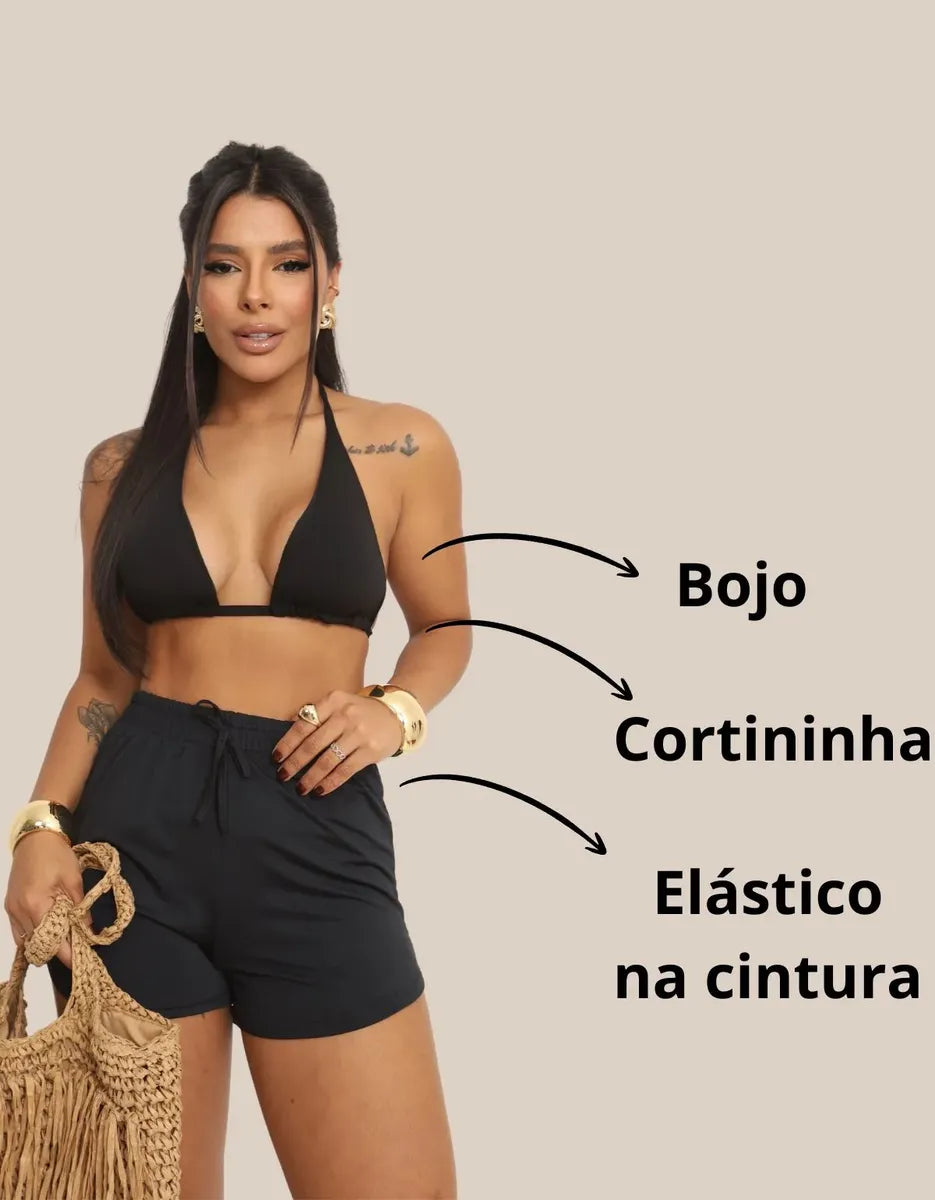 Biquíni Trikini 3 Peças Com Short Moda Praia Feminino