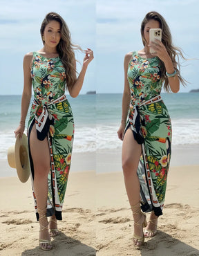 Conjunto Maiô Body com Pareô Feminino Moda Praia Elegante