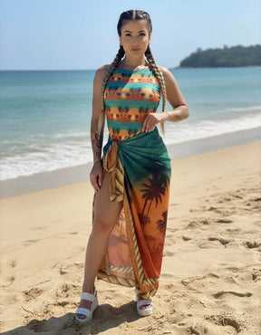 Conjunto Maiô Body com Pareô Feminino Moda Praia Elegante
