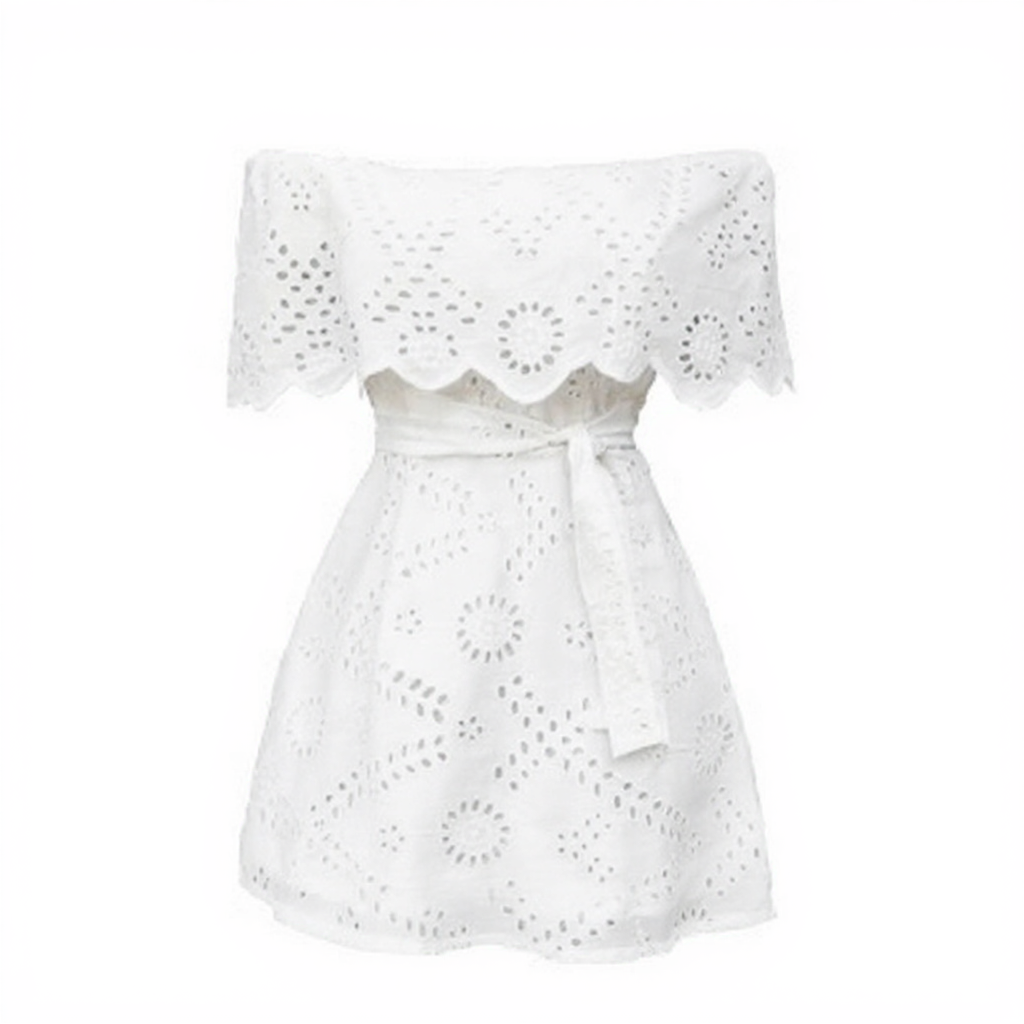 Vestido Curto Kristen Branco em Laise com Ombro a Ombro