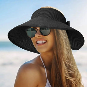 Viseira de Praia Feminina Camille Aba Larga Ajustável com Laço