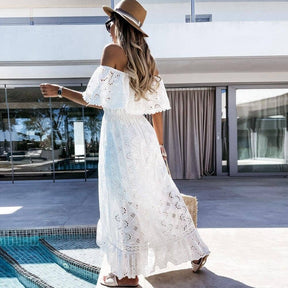 Vestido Longo Frida em Laise com Barra Assimétrica